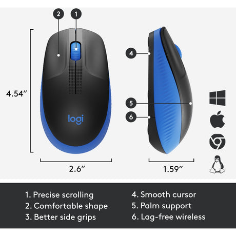 Mouse wireless di dimensioni standard Logitech m190 (blu, 1000 dpi)