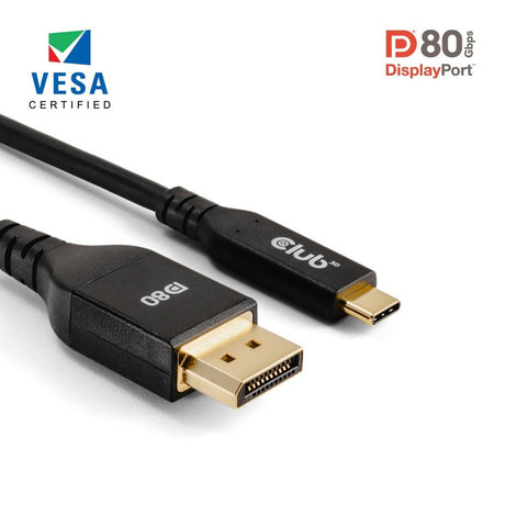 Adattatore bidirezionale Club 3D da USB-C a DisplayPort DP80 (nero, 1 metro, certificato VESA)