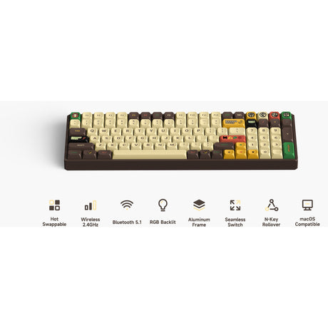 Tastiera meccanica wireless Iqunix F97 Happy Ape (marrone, layout USA (QWERTY), Iqunix Moonstone Turbo, 96%, LED RGB, sostituibile a caldo, PBT, 2,4 GHz | Bluetooth 5.1 | USB-C)