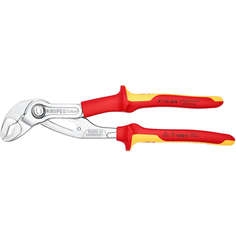 Pinza per pompa dell'acqua high-tech Knipex cobra vde 87 26 250 Pinza per pompa dell'acqua svedese (rosso giallo, superfici di presa seghettate, cerniera forata)