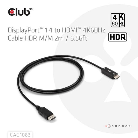Cavo adattatore Club 3D DisplayPort 1.4 a HDMI 4K60Hz (nero, HDR M M 2 m)