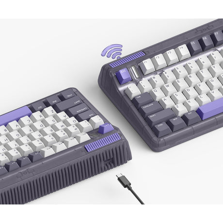Tastiera meccanica wireless Iqunix og80 lavandin (lavanda, layout us (qwerty), cherry mx brown, 80% (tkl), hot-swapable, pbt, 2.4ghz | bluetooth 5.1 | usb-c)