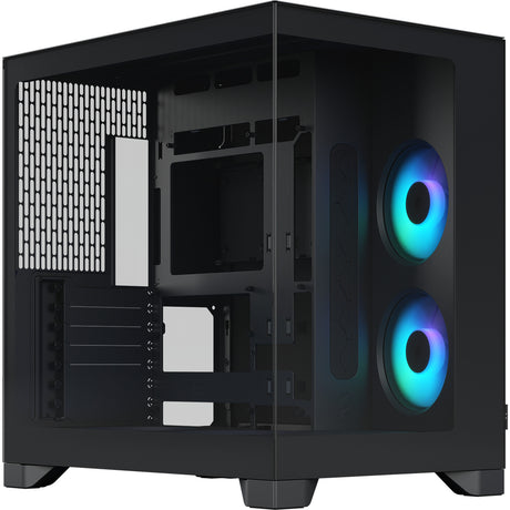 Custodia midi tower rgb dal design frattale pop 2 vision (nero | 1x usb-a | 1x usb-c | rgb | vetro temperato)