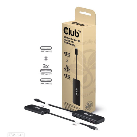 Hub dati Club 3D USB-C a 4 porte 10G con hub USB PD3.0 (nero)