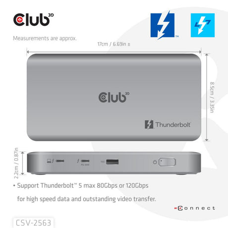 Club 3D 5-1 Thunderbolt 5 Hub Tripla docking station video (grigio)