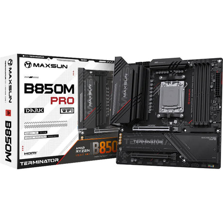 Scheda madre Maxsun MS-Terminator B850M Pro Dark WiFi Socket AM5 (nera, RAID, 2,5 GB-LAN, WLAN, BT, audio, µATX)
