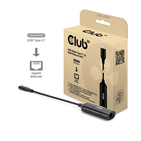 Adattatore Club 3D da USB-C a RJ45 Ethernet MF da 5 Gbps (nero)