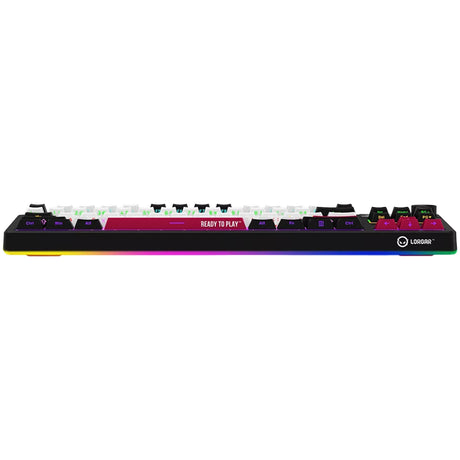 Tastiera da gioco meccanica Lorgar kbp70tklw rgb (nera, layout us (qwerty), viola tossico logar, 80% (tkl), rgb, sostituibile a caldo, pbt double-shot, bluetooth | 2.4ghz | usb)