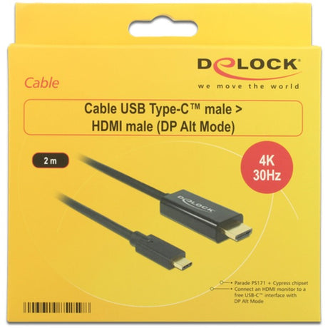 Delock Cavo USB-C (maschio) > HDMI (maschio) (modalità DP Alt) (nero, 2 metri, 4K 30 Hz)
