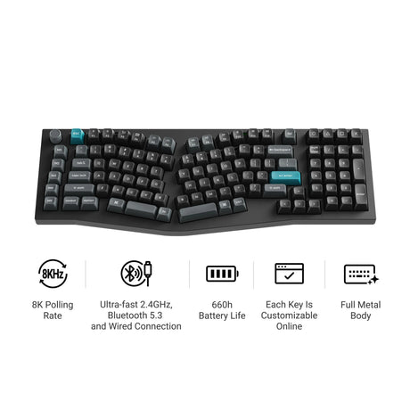 Tastiera meccanica personalizzata Keychron q13 ultra-m1 8k wireless (nera, layout americano (qwerty), pompon in seta rosso, 96%, rgb, hot swap, 8k, 2,4 ghz | bluetooth 5.2 | usb-c)