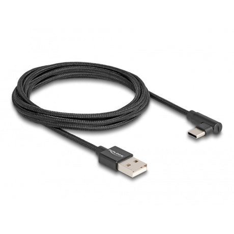 Delock Cavo USB-A 2.0 maschio > Cavo USB-C maschio (nero, 2 metri, rivestito, 90°)