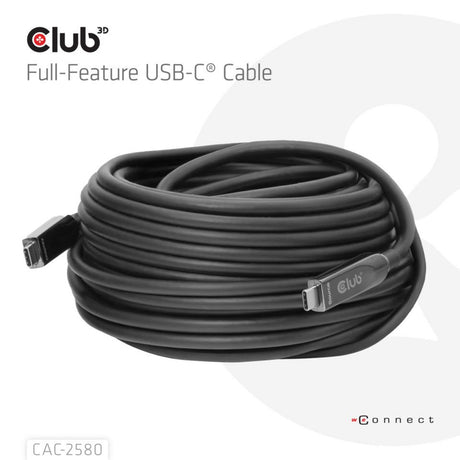 Cavo USB-C completo Club 3D, 15 m (nero, 8k60hz 10gbps 60w)