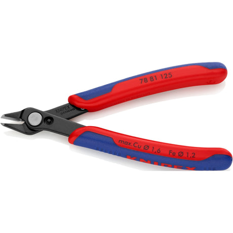Pinza per elettronica Knipex super Knips 78 81 125 per elettronica (rosso blu, collegamento con rivetto in acciaio inossidabile, morsetto per filo)