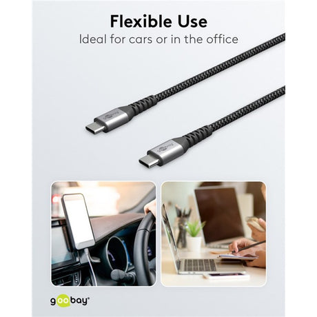 Caricabatterie rapido Goobay USB-C nano (65 W) e cavo tessile USB-C (nero, 1 metro)