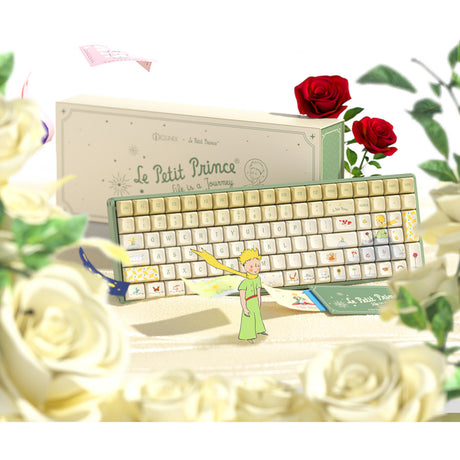 Tastiera da gioco meccanica rgb iqunix f97 con data floreale (verde, layout us (qwerty), iqunix piccolo principe, 96%, led rgb, sostituibile a caldo, pbt, 2,4 ghz | bluetooth 5.1 | usb-c)