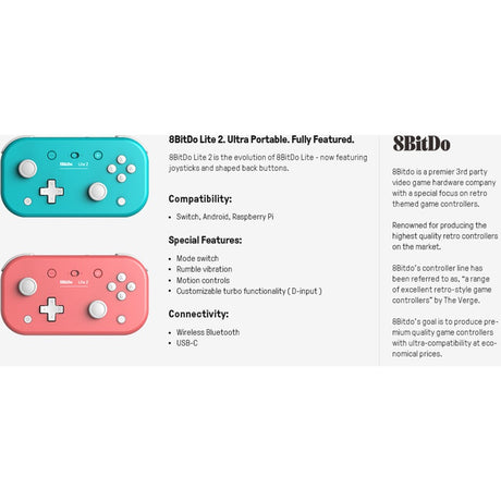 Gamepad rosa 8bitdo lite 2 (rosa, Android, switch, Raspberry Pi)