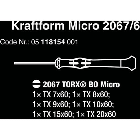 Wera 2067 6 set di cacciaviti torx bo per elettronica + cremagliera (nero verde, 6 pezzi)