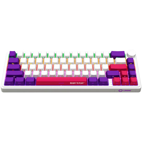 Tastiera da gioco meccanica Lorgar kbp70mw rgb (bianca, layout USA (qwerty), viola tossico logar, 65%, rgb, sostituibile a caldo, pbt double-shot, bluetooth | 2.4ghz | usb)