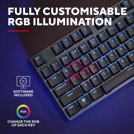 Trust GXT 864 Cada Tastiera meccanica compatta da gioco TKL (nera, layout USA (Qwerty), marrone Huano, RGB)