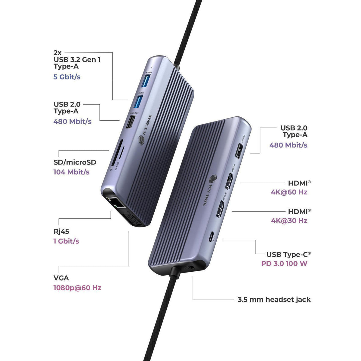 Icy box ib-dk4062-cpd Docking station 12 in 1 (alluminio)