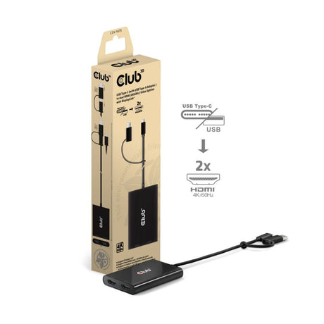 Splitter video Club 3D da USB-C a 2x HDMI con splitter HDMI DisplayLink (nero, con adattatore USB-A)