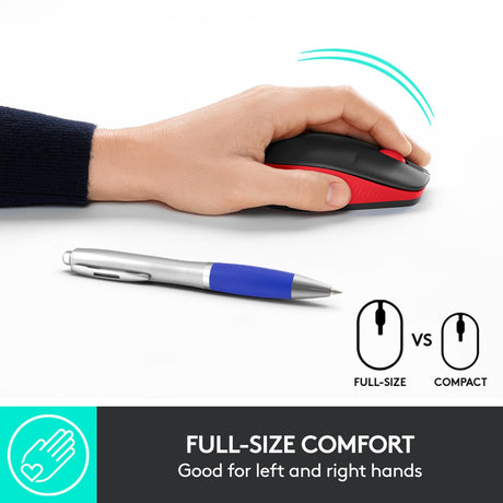 Mouse wireless di dimensioni standard Logitech m190 (rosso, 1000 dpi)