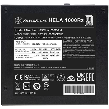 Alimentatore modulare Silverstone hela 1000rz da 1000 watt (nero, 1x 12v-2x6, 5x pcie)