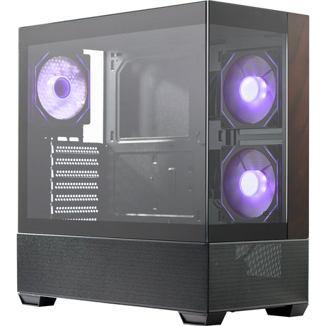 Custodia Midi Tower Cooler Master Elite 690 Wood (colore legno nero | 2x USB-A | 1x USB-C | RGB | vetro temperato)
