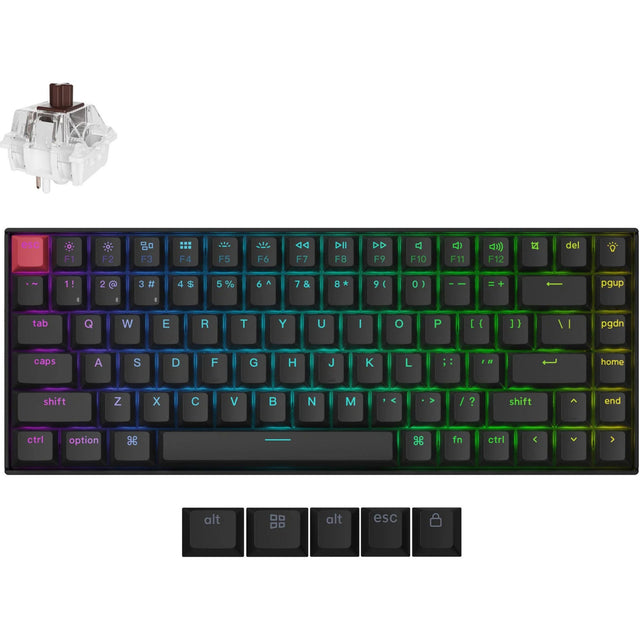Tastiera meccanica Keychron K2 QMK-H3 RGB (nera, layout USA (QWERTY), super marrone, 75%, LED RGB, PBT double-shot ciliegia, hot swap, Bluetooth 5.2 | USB-C)