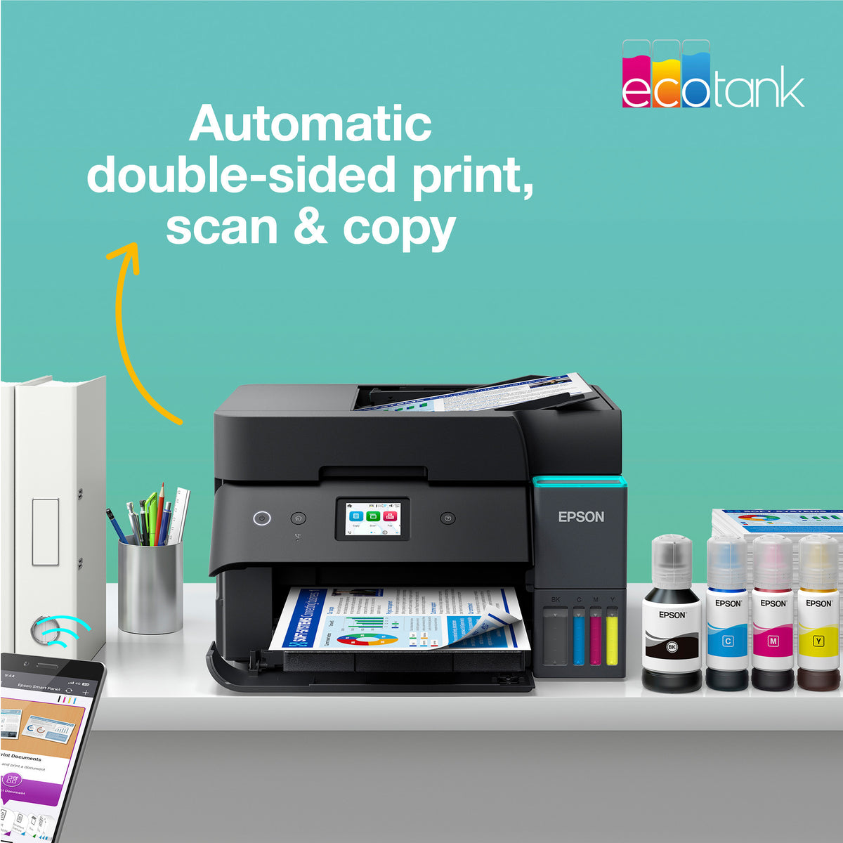 Stampante a getto d'inchiostro all-in-one Epson ecotank et-4950 (nero, fax, scansione, copia, WiFi, inclusi fino a 3 anni di inchiostro)