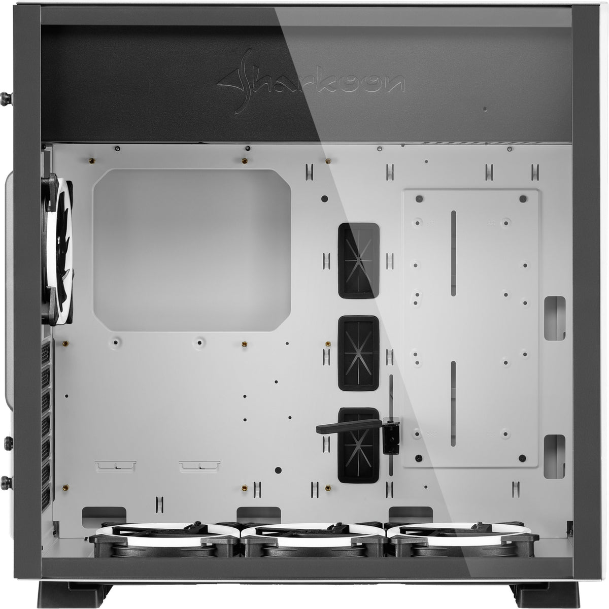 Custodia midi tower RGB Sharkoon in puro acciaio (bianco | 2x USB-A | RGB | vetro temperato)