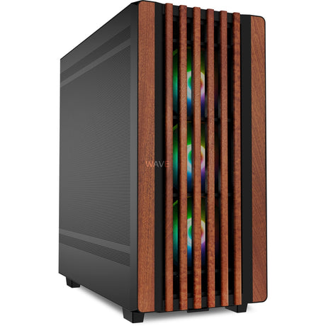 Custodia midi tower Sharkoon Rebel C70M RGB (colore legno nero | 2x USB-A | 1x USB-C | RGB)