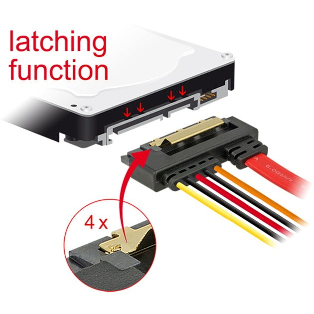 Delock spina di alimentazione sata 7 pin + molex 4 pin > adattatore sata 22 pin ad angolo retto (nero rosso)