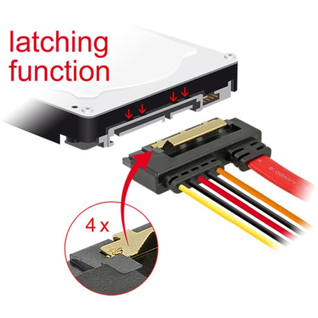 Delock spina di alimentazione sata 7 pin + molex 4 pin > adattatore sata 22 pin ad angolo retto (nero rosso)