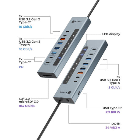 Icy box docking station ib-hub1742cr-c2pd (azzurro)