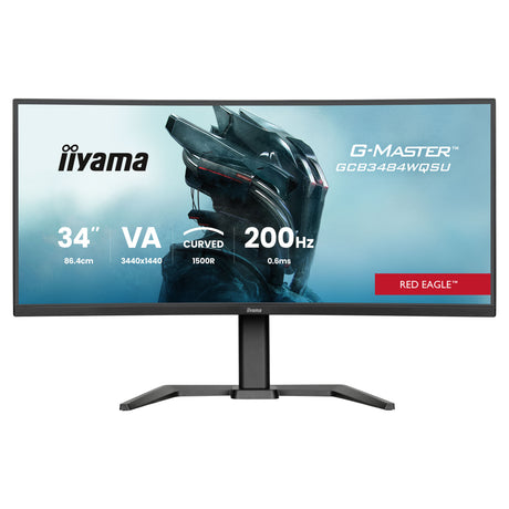 Monitor da gioco curvo ultrawide Iiyama G-Master Red Eagle GCB3484WQSU-B2 34 (nero, HDMI, DisplayPort, USB, audio, AMD Free-Sync, doppia modalità)