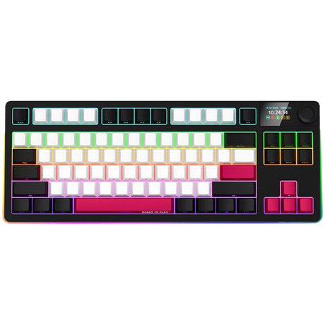 Tastiera da gioco meccanica Lorgar kbp70tklw rgb (nera, layout us (qwerty), viola tossico logar, 80% (tkl), rgb, sostituibile a caldo, pbt double-shot, bluetooth | 2.4ghz | usb)