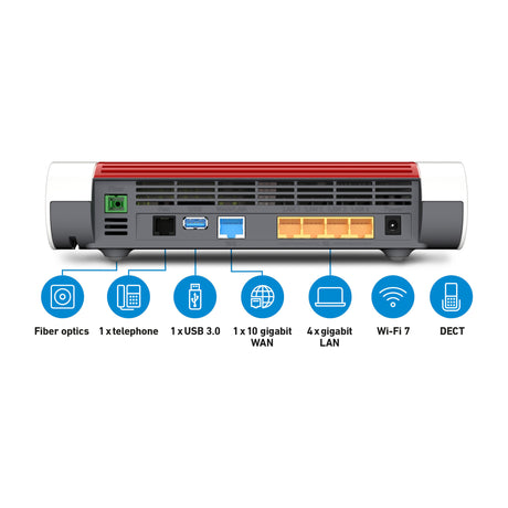 Fritz! router in fibra ottica internazionale box 5690 xgs edition (bianco rosso, mesh wi-fi, 10 gbit s)