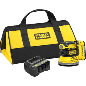 Levigatrice eccentrica Stanley fatmax v20 18v (giallo nero, borsa morbida, batteria (2.0ah) e caricabatterie (2a) inclusi)