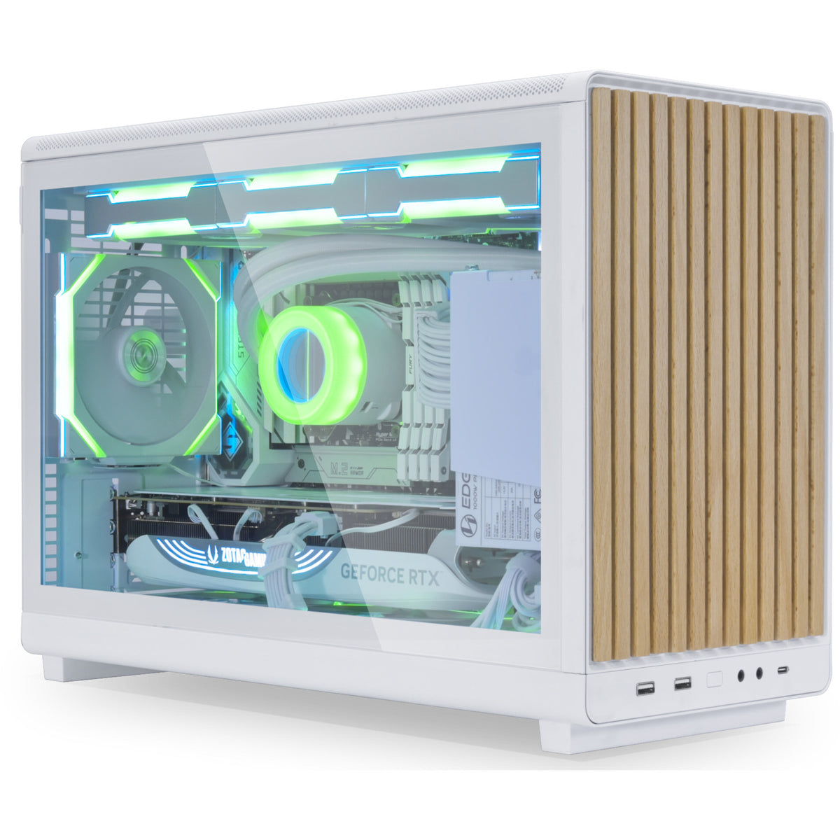 Custodia midi tower Lian li a3-matx bianca (edizione legno) (colore legno bianco | 2x USB-A | 1x USB-C | vetro temperato)