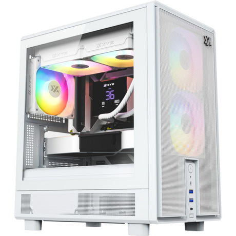Custodia midi tower Xyz pc gear atom (bianco | 2x USB-A | 1x USB-C | vetro temperato)
