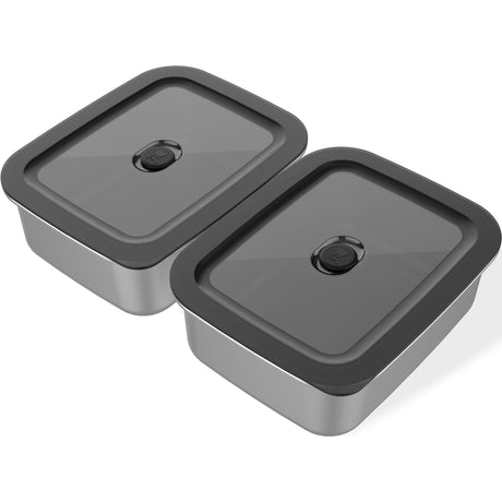 Weber Works Prep Containers (set di 2) (acciaio inossidabile, 2 contenitori per alimenti in acciaio inossidabile con coperchio, 1,8 litri per contenitore)
