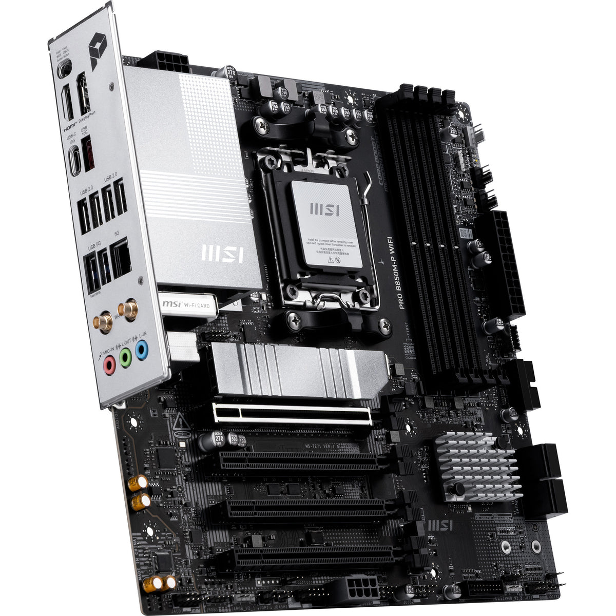 Scheda madre MSI Pro B850M-P WiFi Socket AM5 (nero argento, RAID, 5GB-LAN, WiFi 7, BT, audio, µATX)