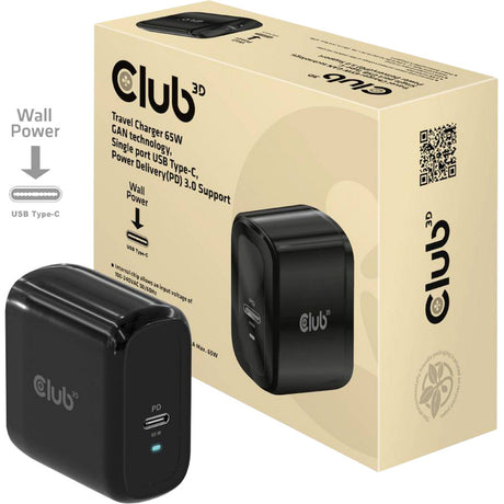 Caricabatterie da viaggio Club 3D PPS 65W tecnologia gan (nero, USB-C, alimentazione (PD) 3.0)