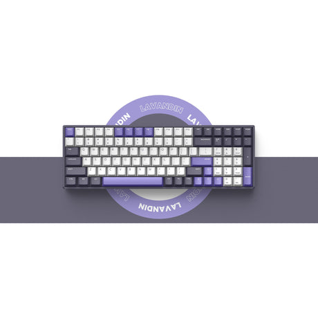 Tastiera meccanica wireless Iqunix f97 lavandin (lavanda, layout us (qwerty), cherry mx brown, 96%, led rgb, hot-swapable, pbt, 2.4ghz | bluetooth 5.1 | usb-c)