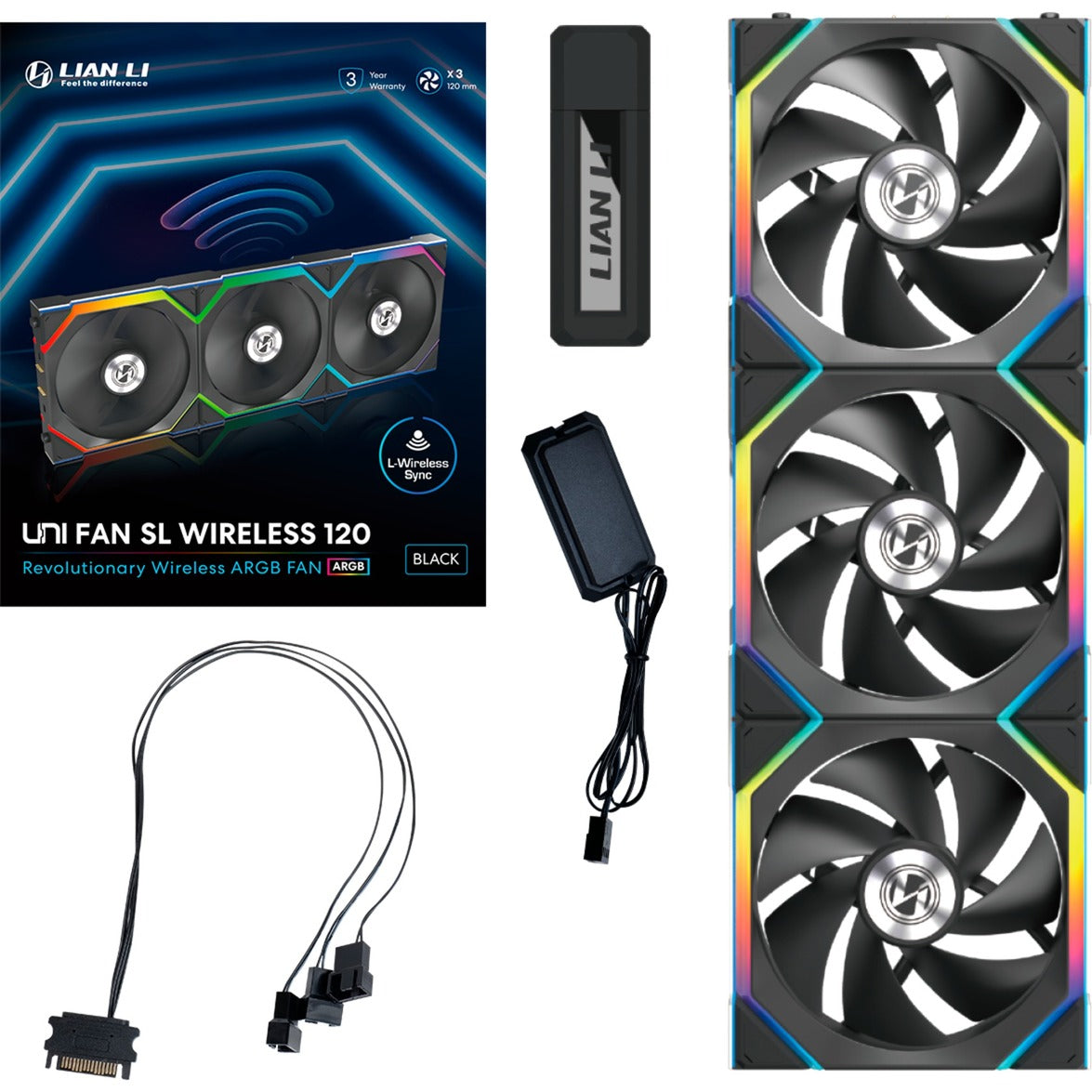 Ventole per case wireless RGB Lian Li Uni Fan SL120 (nere, 3 pezzi, 120 x 124,5 x 28 mm, PWM)