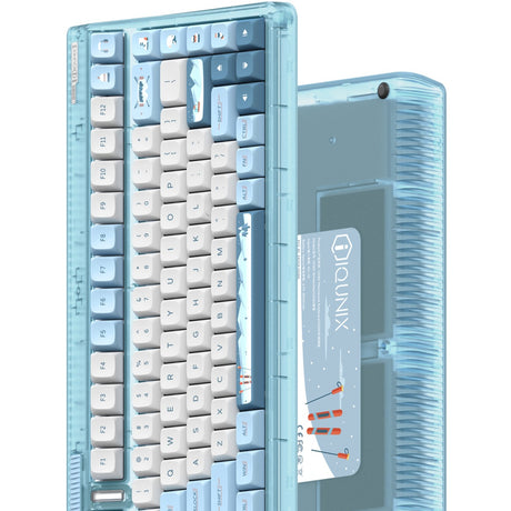 Tastiera meccanica wireless Iqunix og80 wintertide (azzurro, layout us (qwerty), rosso ciliegia mx, 80% (tkl), led rgb, hot-swapable, pbt, 2.4ghz | bluetooth 5.1 | usb-c)