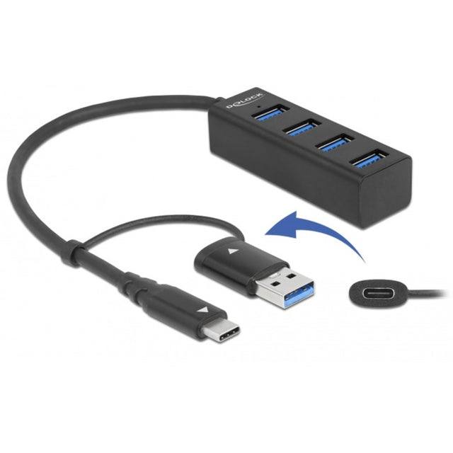 Delock Hub USB 3.2 gen 1 a 4 porte con connessione USB Type-C o USB Type-A Hub USB (nero)
