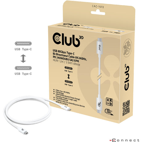 Cavo Club 3D USB-C 80Gbps certificato 240W 8K 240Hz (bianco, 1,2 m)