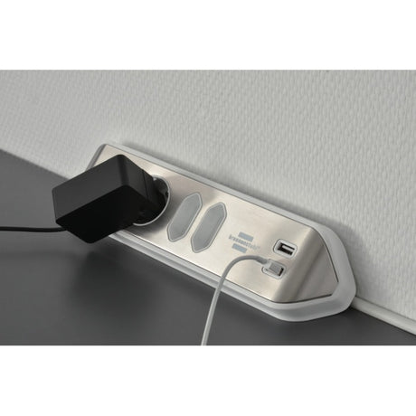 Scatola di collegamento angolare Brennerstuhl ®estilo con funzione di ricarica USB a 4 vie 2 prese di protezione 2 euro argento bianco